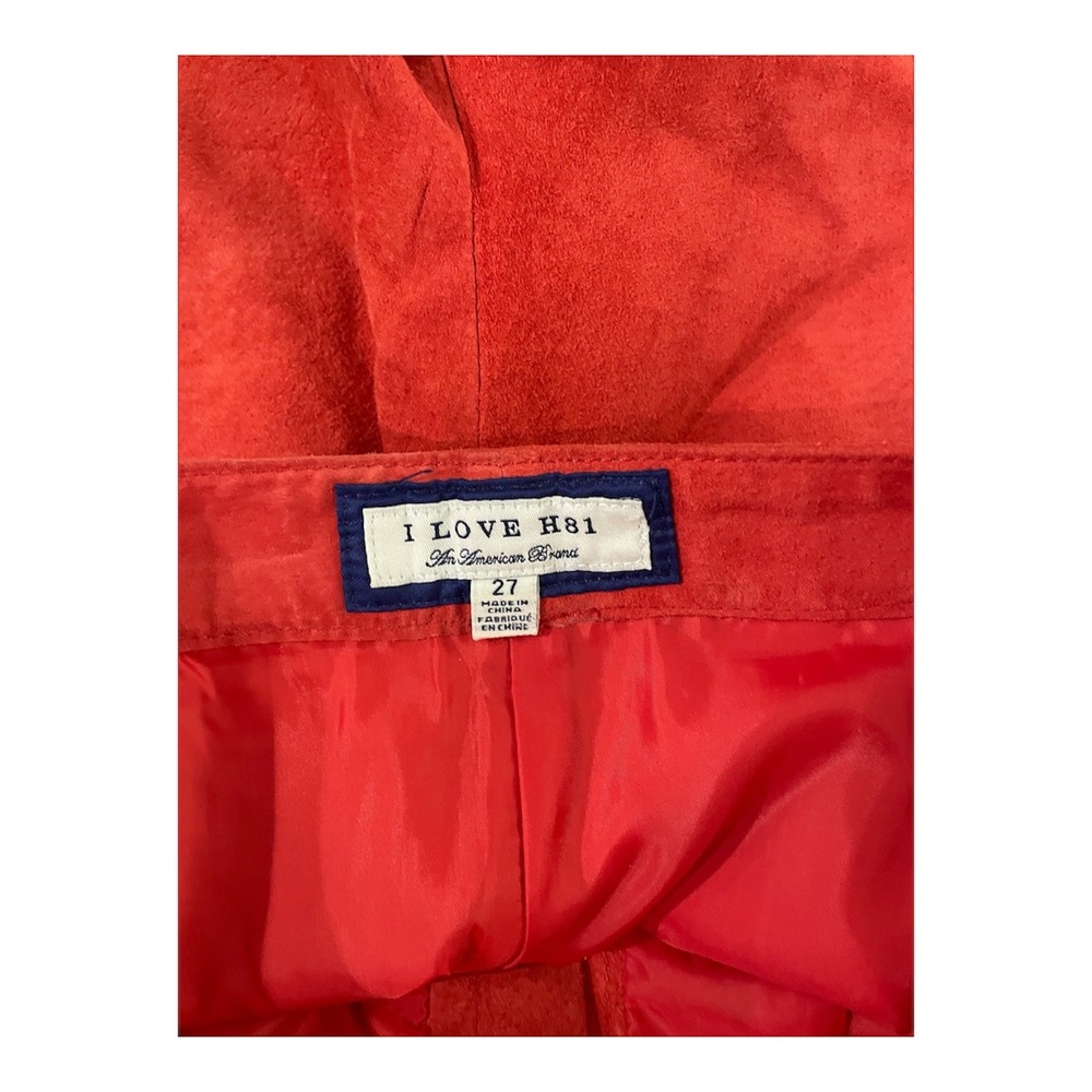 I LOVE H81 Women Red Genuine Suede Leather Pleated Shorts Size 27 High Waist - Picture 6 of 6